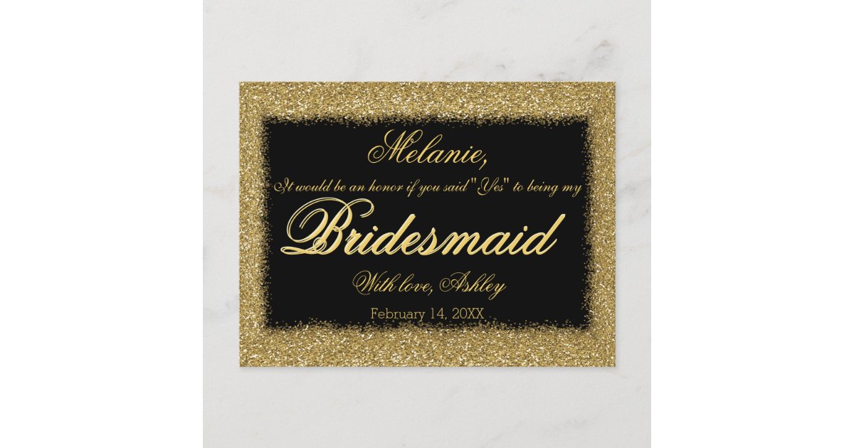 Will You Be My Bridesmaid? Golden Glitter Border Invitation Postcard ...