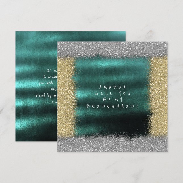 Will You Be My Bridesmaid Golden Glitter Emerald Invitation (Front/Back)