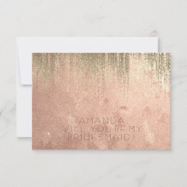 Will You Be My Bridesmaid Golden Rain Copper Rose Invitation (Front)
