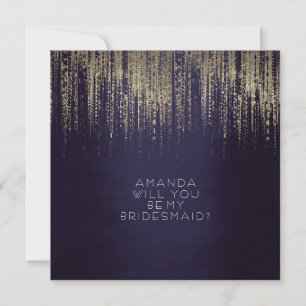 Will You Be My Bridesmaid Golden Rain Navy Invitation