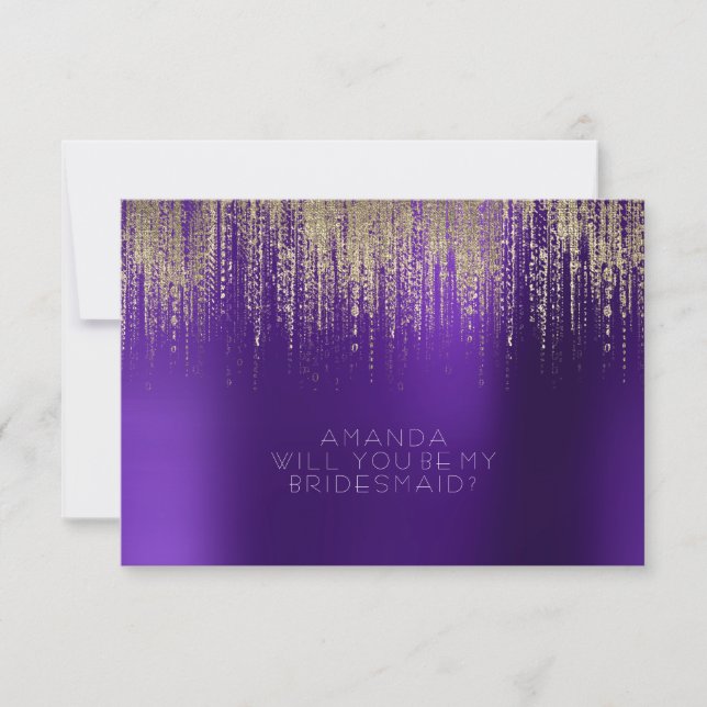 Will You Be My Bridesmaid Golden Rain Purple Plum Invitation (Front)