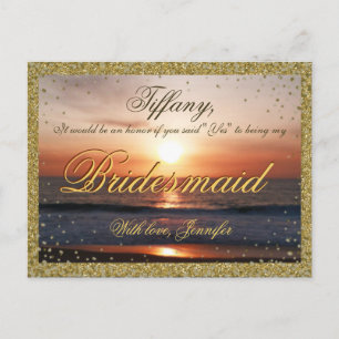 Will You Be My Bridesmaid? Golden Sand / Sunset Invitation Postcard