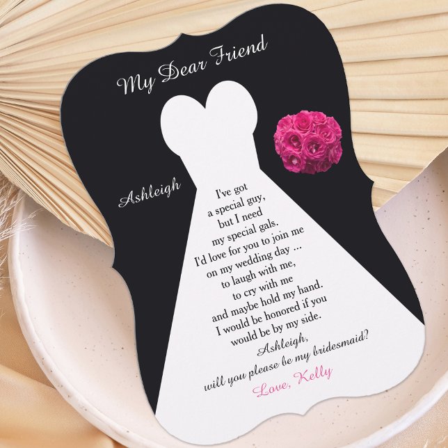 Will You Be My Bridesmaid Gown on Black with Roses Invitation (Creator Uploaded)