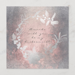 Will You Be My Bridesmaid Gray Pink Grungy Wreath Invitation