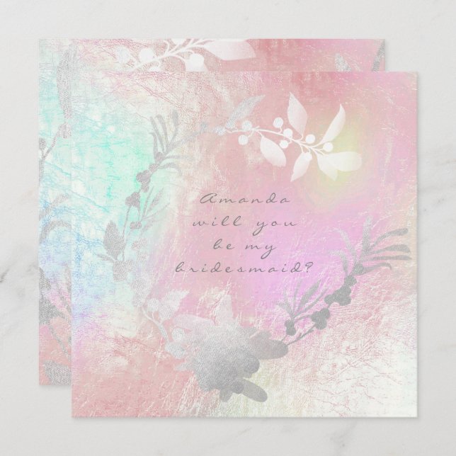 Will You Be My Bridesmaid Gray Silver Pearl Wreath Invitation (Front/Back)