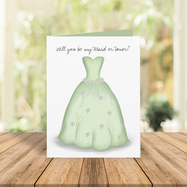Will you be my Bridesmaid Green Watercolor Card (WIll you be my maid of honor bridesmaid proposal card.)