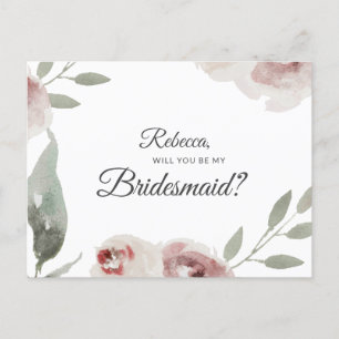 Will You Be My Bridesmaid Greenery Eucalyptus Announcement Postcard