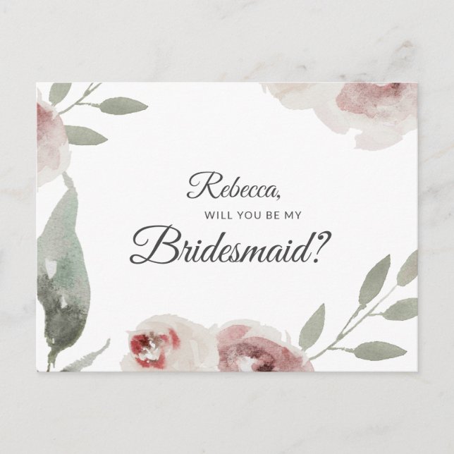 Will You Be My Bridesmaid Greenery Eucalyptus Announcement Postcard (Front)