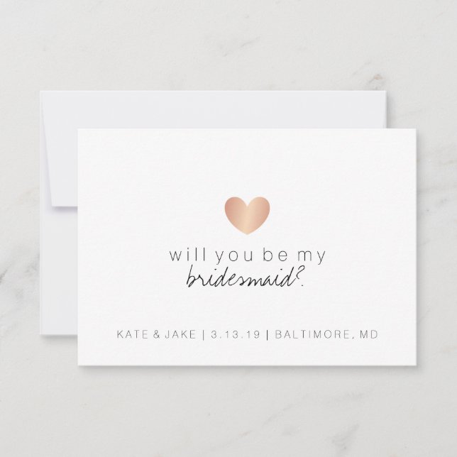 Will You Be My Bridesmaid - Heart Glam Rose Gold Invitation (Front)