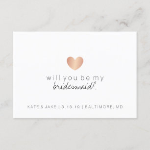 Will You Be My Bridesmaid - Heart Glam Rose Gold Invitation