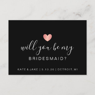 Will You Be My Bridesmaid - Heart Pink Black Invitation