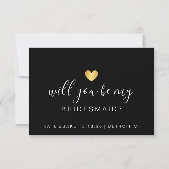 Will You Be My Bridesmaid - Heart Yellow Gold Invitation (Front)