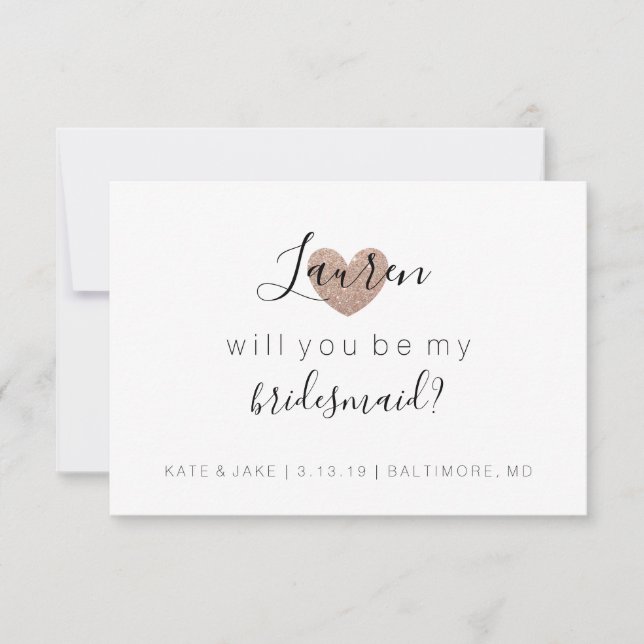 Will You Be My Bridesmaid - Heart's Fab Rose Gold Invitation (Front)