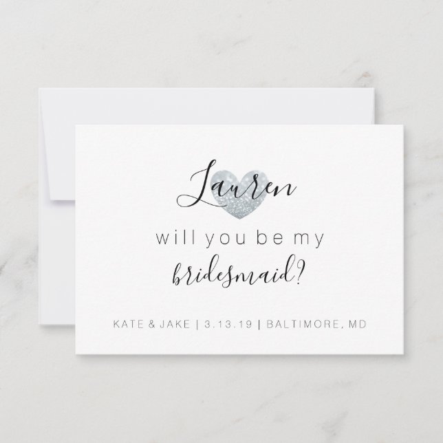 Will You Be My Bridesmaid - Heart's Fab Silver Invitation (Front)