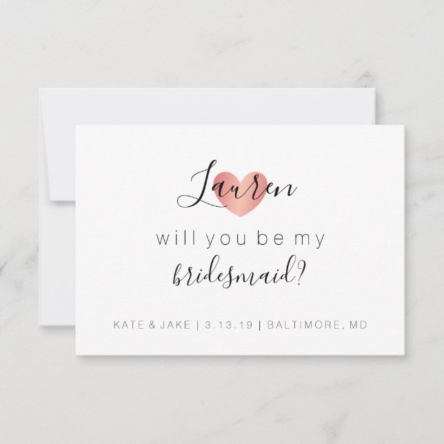 Will You Be My Bridesmaid - Heart's Glam Pink Invitation (Front)