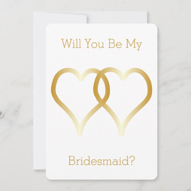 Will You Be My Bridesmaid Invitation Gold Hearts (Front)