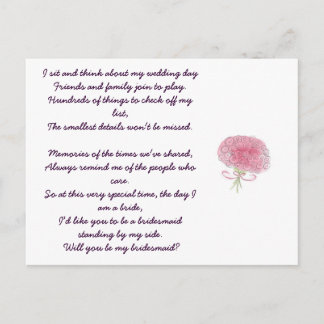Will you be my bridesmaid? invitation postcard