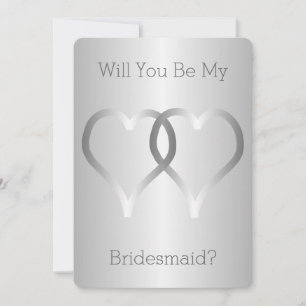 Will You Be My Bridesmaid Invitation Silver Hearts