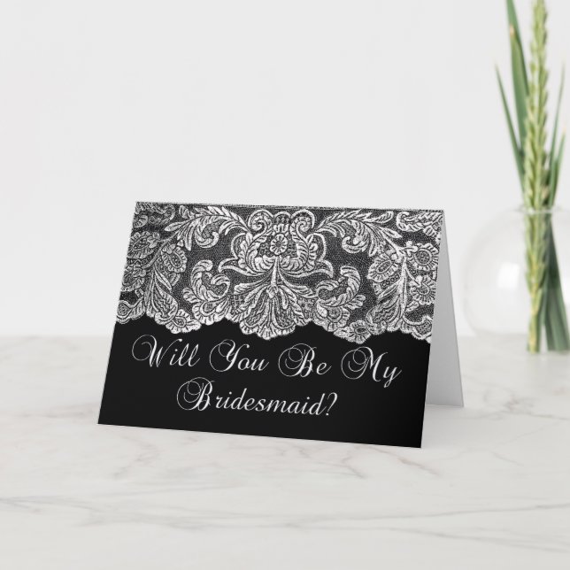 will you be my bridesmaid lace black and white invitation (Front)