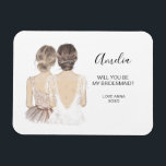 Will you be my bridesmaid magnet<br><div class="desc">Simple and classic "Will you be my bridesmaid?" magnet featuring a bride & bridesmaid. Customize the name and role to your preference.</div>