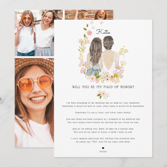 Will you be my Bridesmaid/Maid of Honour Proposal  Invitation (Front/Back)