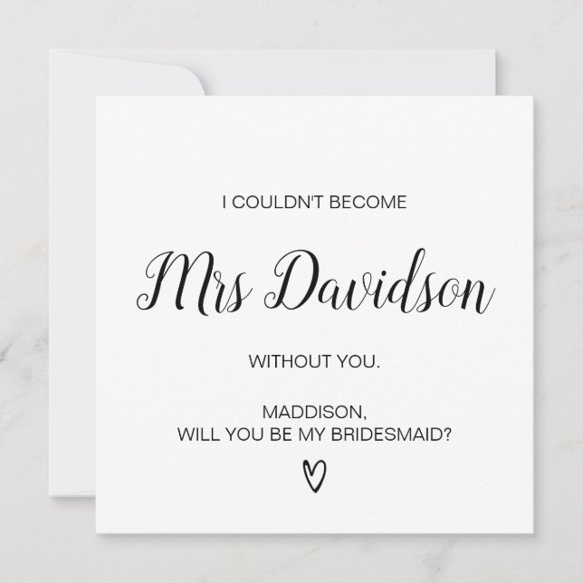 Will You Be My Bridesmaid Maid of Honour Request Card (Front)