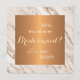 Will you be my bridesmaid marble copper invitation
