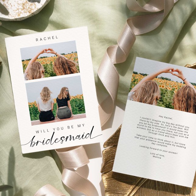 Will you be my Bridesmaid Minimalist 2 Photo Invitation (Creator Uploaded)