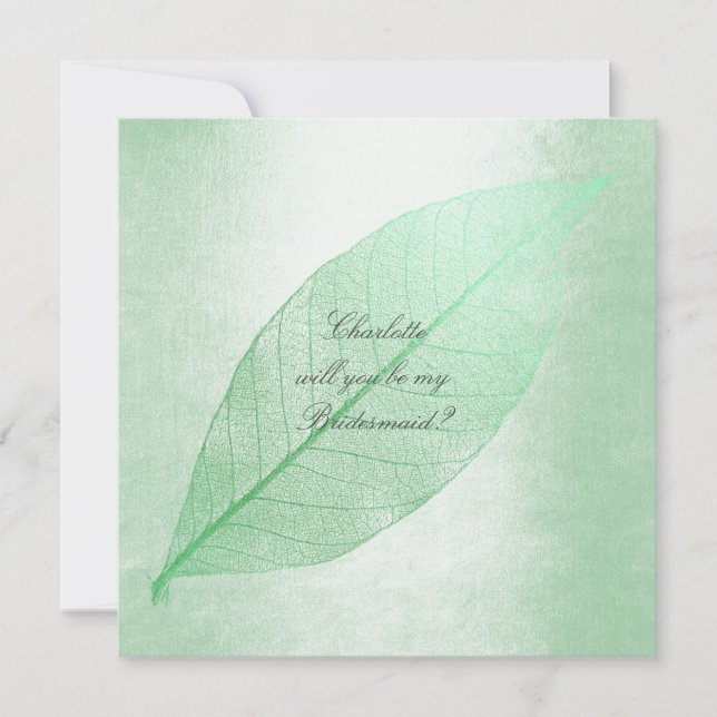 Will You Be My Bridesmaid? Mint Green Leave Invitation (Front)