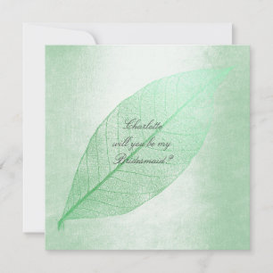 Will You Be My Bridesmaid? Mint Green Leave Invitation
