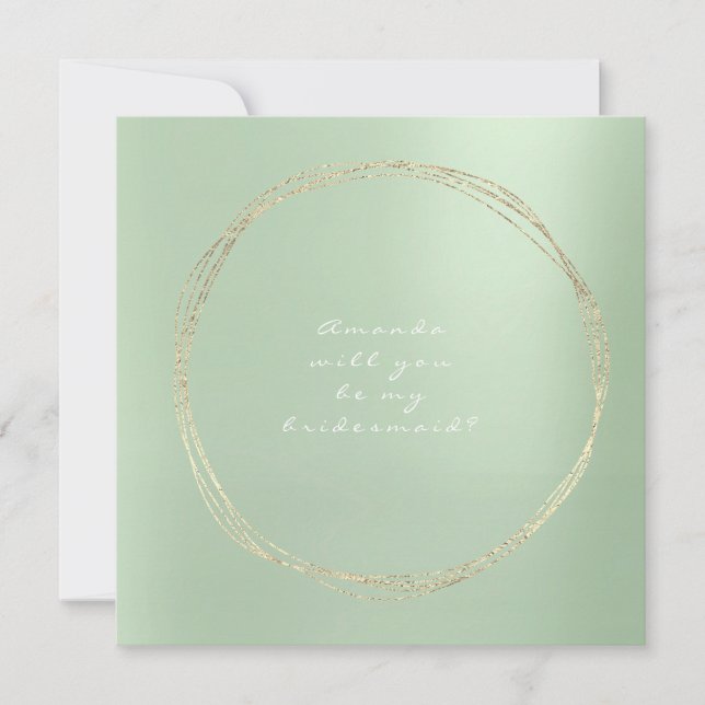 Will You Be My Bridesmaid Mint Green Luxury Gold Invitation (Front)