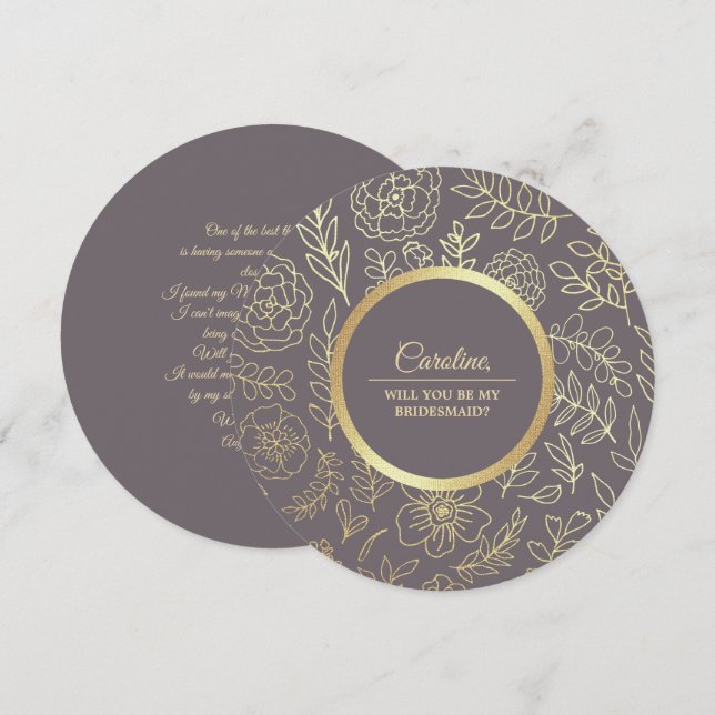 Will you be my Bridesmaid? Mocha Gold Floral Invitation (Front/Back)