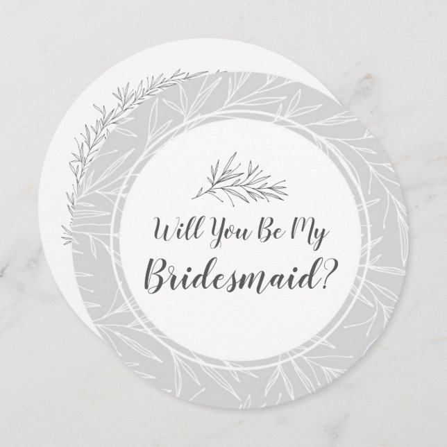 Will You Be My Bridesmaid Modern Botanical Leaf Invitation (Front/Back)