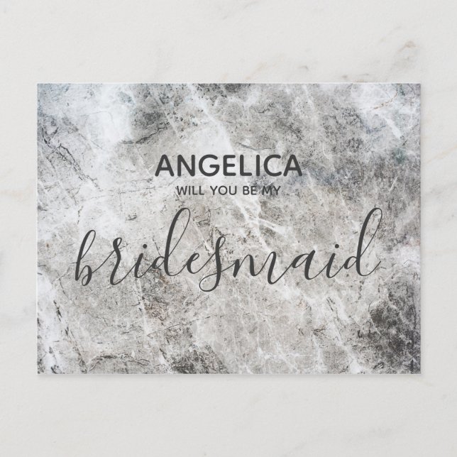 Will you be my bridesmaid modern concrete texture invitation postcard (Front)