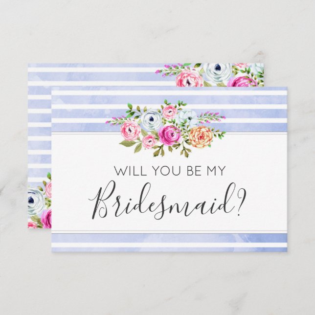 Will You Be My Bridesmaid Modern Floral Stripes Invitation (Front/Back)