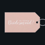 Will You Be My Bridesmaid? Modern Script Gift Tags<br><div class="desc">"Will You Be My Bridesmaid?" Modern Script Gift Tags
featuring wording "Will You Be My Bridesmaid?" in white modern script font style with details in white modern sans serif font on blush pink background.</div>