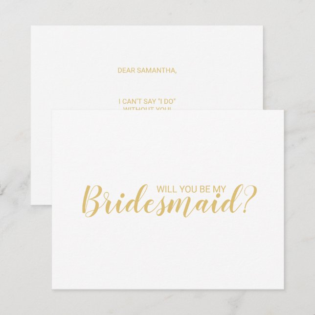 Will You Be My Bridesmaid? Modern Script Gold Invitation (Front/Back)