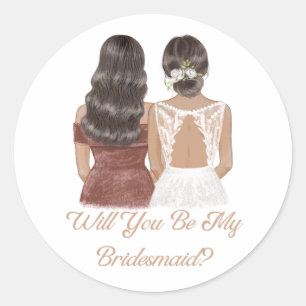 will you be my bridesmaid, modern script wedding  classic round sticker