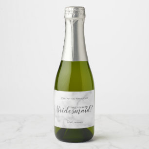 Will You Be My Bridesmaid? Modern White Marble Sparkling Wine Label