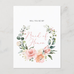 Will You Be My Bridesmaid MOH Pink Script Floral Invitation Postcard