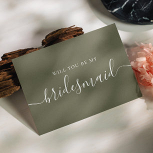 Will You Be My Bridesmaid   Muted Olive Green Invitation Postcard