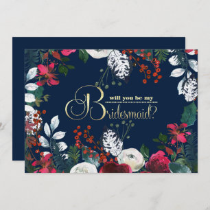 Will you be my Bridesmaid? Navy Blue Burgundy Invitation