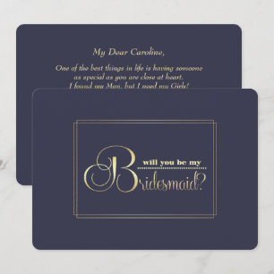 Will you be my Bridesmaid? Navy Blue Gold Invitation