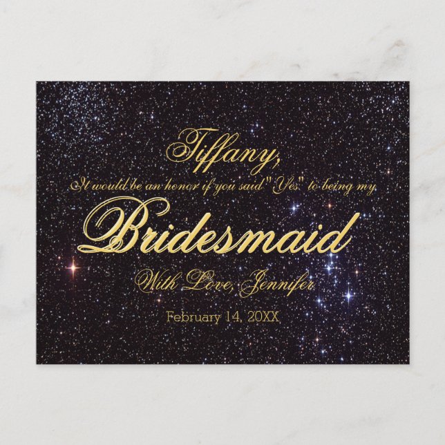 Will You Be My Bridesmaid? Night Sky Invitation Postcard (Front)