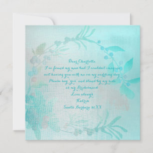 Will You Be My Bridesmaid Ocean Aqua Blue Invitation