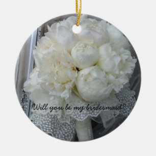 Will You Be My Bridesmaid Ornament White Peonies
