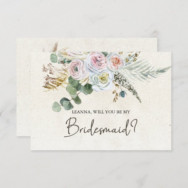 Will You Be My Bridesmaid Pastel Boho Neutral  (Front/Back)
