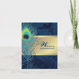 Will you be my Bridesmaid? Peacock Feather Invitation