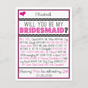 Will you be my Bridesmaid? Pink/Black Collage Card