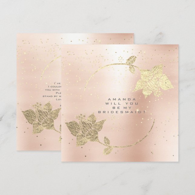 Will You Be My Bridesmaid Pink Blush Confetti Gold Invitation (Front/Back)